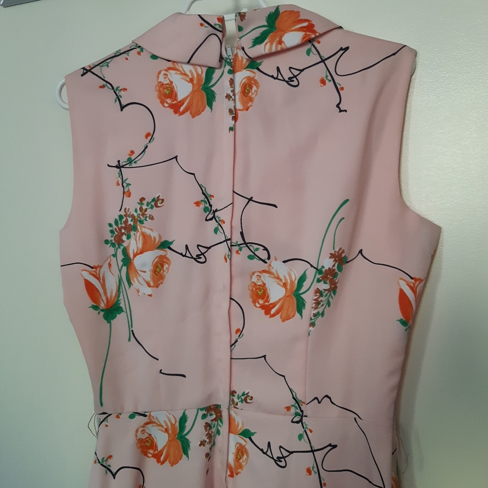 1960 Vintage Pink Sleeveless Dress Polyester Knee Length - Picture 6 of 16